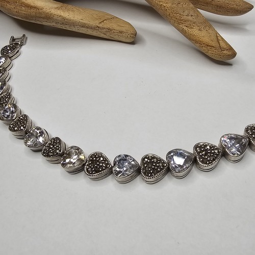 Vintage Zirkonia Markasit Sterlingsilber Herzen Armband Größe 7,25 Zoll - Bild 5 von 11