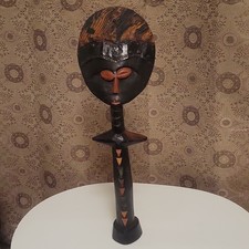 Handcrafted African Wooden Ashanti Akua'ba Fertility Doll from Ghana