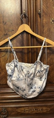 Pac Sun L.A. Hearts White Blue Floral Satin Corset Style Tank Top, Women S