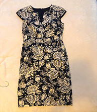 Ann Taylor dark navy-White Floral Sheath Dress V-Neck Cap Sleeve Knee 2