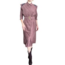 Vintage Jonathan Logan Mauve Faux Suede Midi Dress Belted Western 80s Sz M