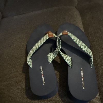 Tommy Hilfiger Men s Thong Sandals US 9 Blue Geometric Logo Strap Synthetic