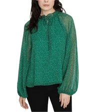 Sanctuary Clothing Womens Leopard Print Peasant Blouse, Green, Large