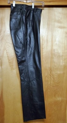 Harley Davidson Womens Genuine  Leather Riding Pants Size 40/12W, Raw Hem 