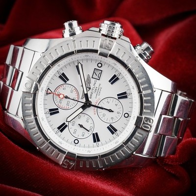 Breitling Super Avenger 48mm A13370 White Dial Chronograph Steel Bracelet & Box
