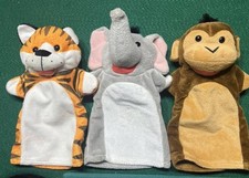 Melissa Doug Puppets Zoo Giraffe Tiger Elephant Hand Plush Lot X 3 Animals