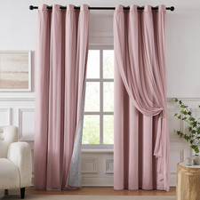 Double Layer Pink Blackout Curtains 84" Long with Sheer Overlay, 52"W