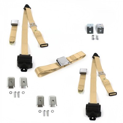 Ford Fairlane 1970 Airplane 3pt Tan Bench Seat Kit w/Brackets 3 Belts 