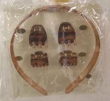 2 NEW Plastic Headbands with Matching Hair Clips BROWN AND BLACK