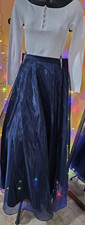 Michelangelo Blue Organza Pleated A-Line Long Skirt, Solid, Zip, Size 32