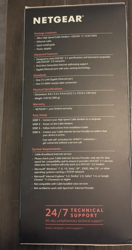 NETGEAR Ultra-High Speed Cable Modem DOCSIS 3.1 CM1000v2 - Image 4 of 4