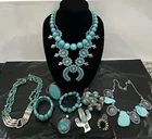 Hand Curated Vintage to Modern Turquoise Costume Jewelry Lot Southwestern Boho