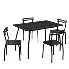 5Pcs Dining Set Table& 4 Chairs Breakfast Furniture Ideal for Home Kitchen Black
