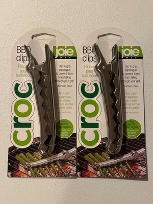 Lot 2 Joie MSC Croc BBQ Clips Stainless Steel Asparagus Veggie Grill Tongs New