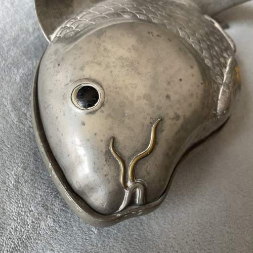 19th century Antique Chinese Pewter Carp Koi Lidded Fish Tureen Server Kulangyu - Picture 3 of 22