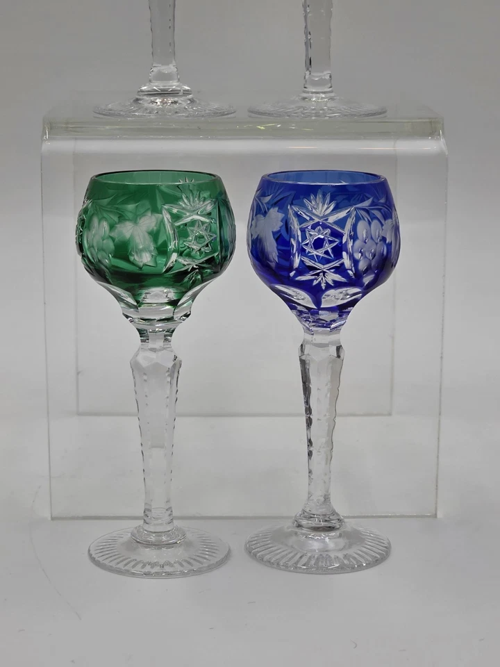 4 NACHTMANN TRAUBE 4 1/2" CORDIALS CRYSTAL WINE GLASSES MULTI COLOR CUT TO CLEAR - Image 4 of 4