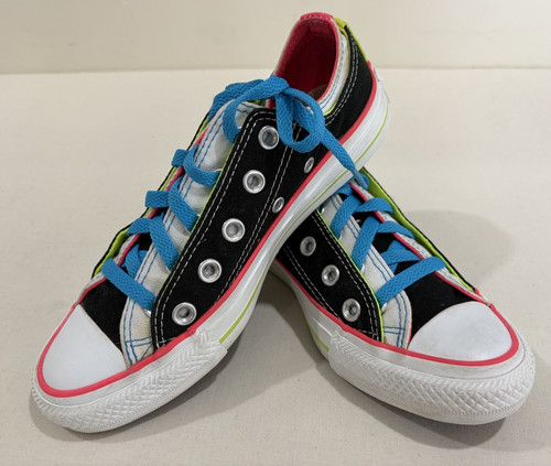 Converse All Star Low Rise Black Turq Blue Laces Unisex Women Sz 6 Men Sz 4