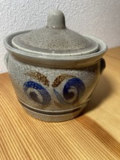 Vintage Steingut Heringstopf mit Deckel grau blau