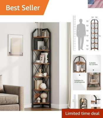 6-Tier Corner Shelf, Industrial Corner Bookshelf, 71.2'' Corner Storage Stand,...