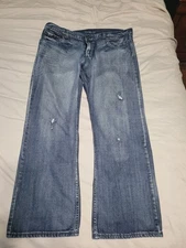 FLYPAPER Denim Straight Leg Jeans Distressed Light Blue Men’s 42x32