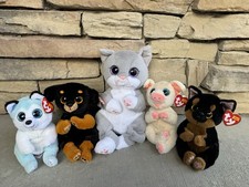 TY Beanie Bellies 12” NWOT Morgan Gray Cat + 4 NWT 6” Dogs & Pig