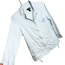 Lauren Ralph Lauren Pajama Top Womens M Button Up Long Sleeve Collar Embroidery