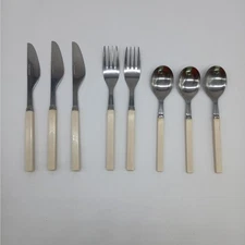 VTG Stainless Taiwan Flatware Melamine Handles Fork Spoons Knives 8 Pieces MCM