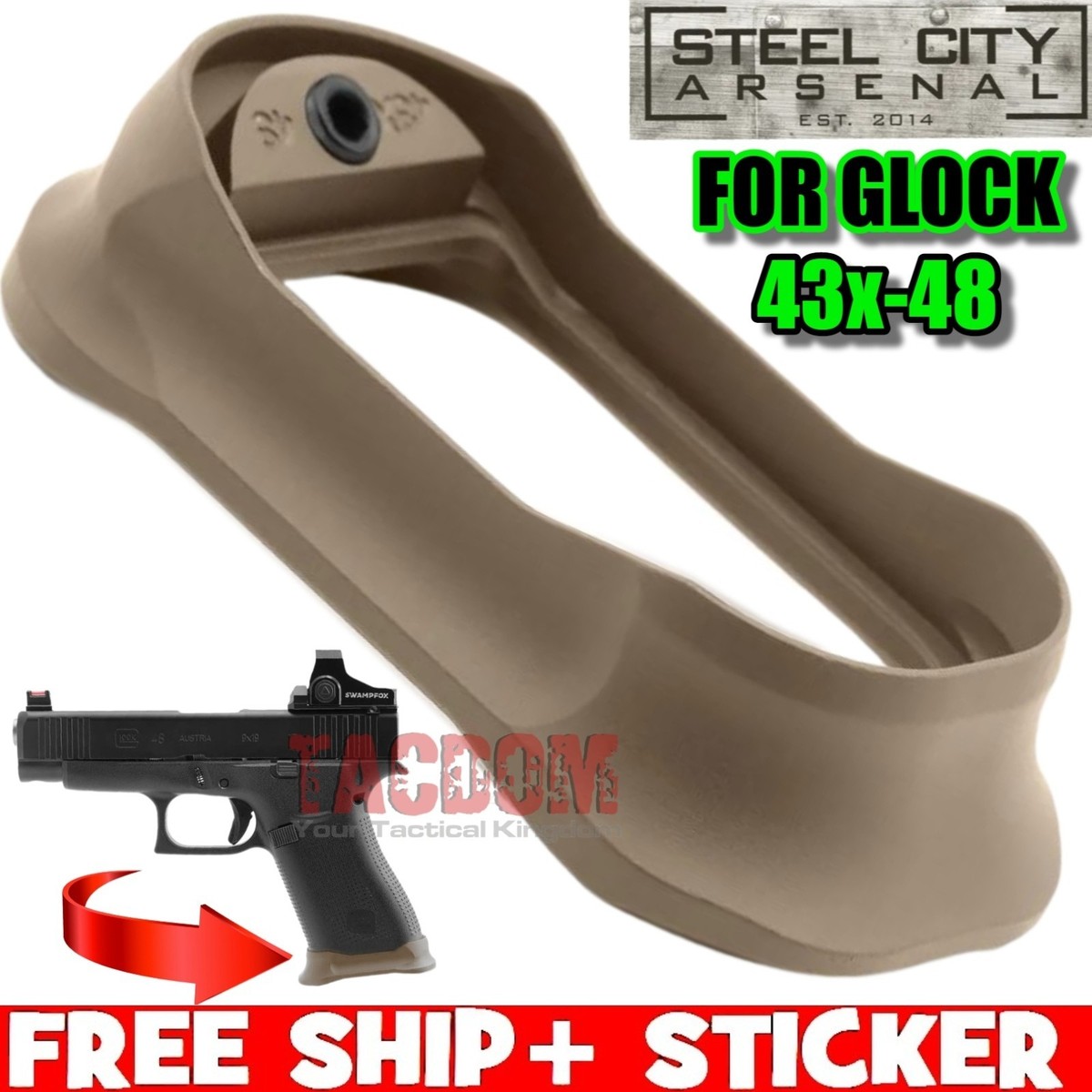 STEEL CITY for GLOCK 43X 48 ENHANCED MAGWELL FDE TAN 7075 Billet