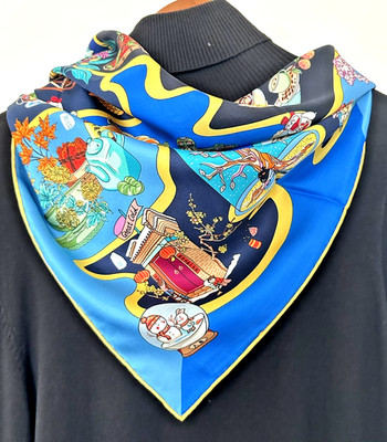35''x35''24 Solar Terms 2 Print Pure Mulberry Twill Silk18momme Double-sided Scarf