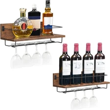 HOOBRO Wall Mounted Wine Rack 2 Pack Wine Glass Bottle Rack Stemware Holder