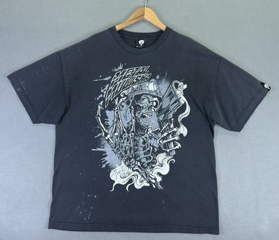 Metal Mulisha Shirt Mens XL Black Faded Skull Helmet Y2K Motocross