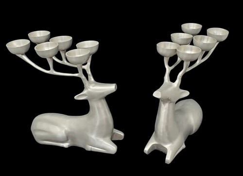 JUEGO de candelabros de renos placa plateada de colección/2 portavelas de Navidad ciervos ciervos - Imagen 2 de 9