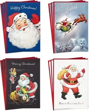 Hallmark Boxed Christmas Cards, Vintage Santa Claus 4 Designs, 12 Cards and