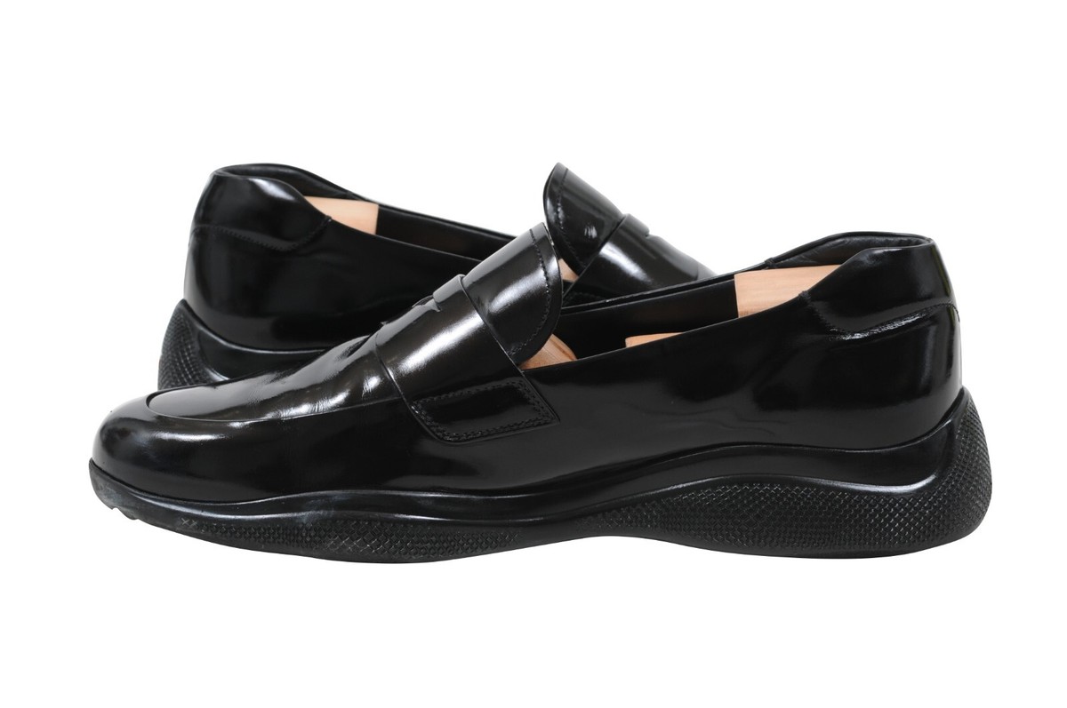 PRADA men’s spazzolato rois leather penny loafers in black sz 10.5 prada-men-spazzolato-rois-  main image 2