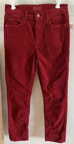 NWT MOTHER THE MIDRISE DAZZLER ANKLE Straight Slim Jeans Garnet Red Cords-25 1 - Picture 4 of 12