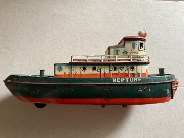 CUTE Vintage 1950's Tin “Neptune” Tug Boat Toy by Modern Toys