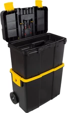 Portable Tool Box with Wheels - Stackable 2-In-1 Tool Chest with Fold-Down Comfo