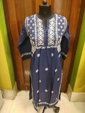 LONG 100 COTTON M 40 XL 44 HANDMADE TOP ETHNIC CROCHET BUTTON CHIKAN EMBROIDERY