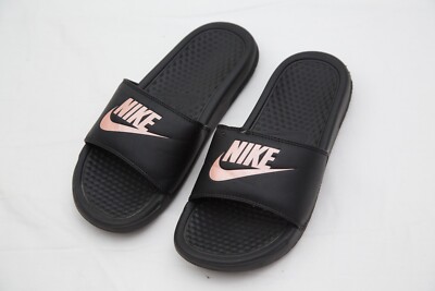nike women's benassi jdi slides black rose gold 6m
