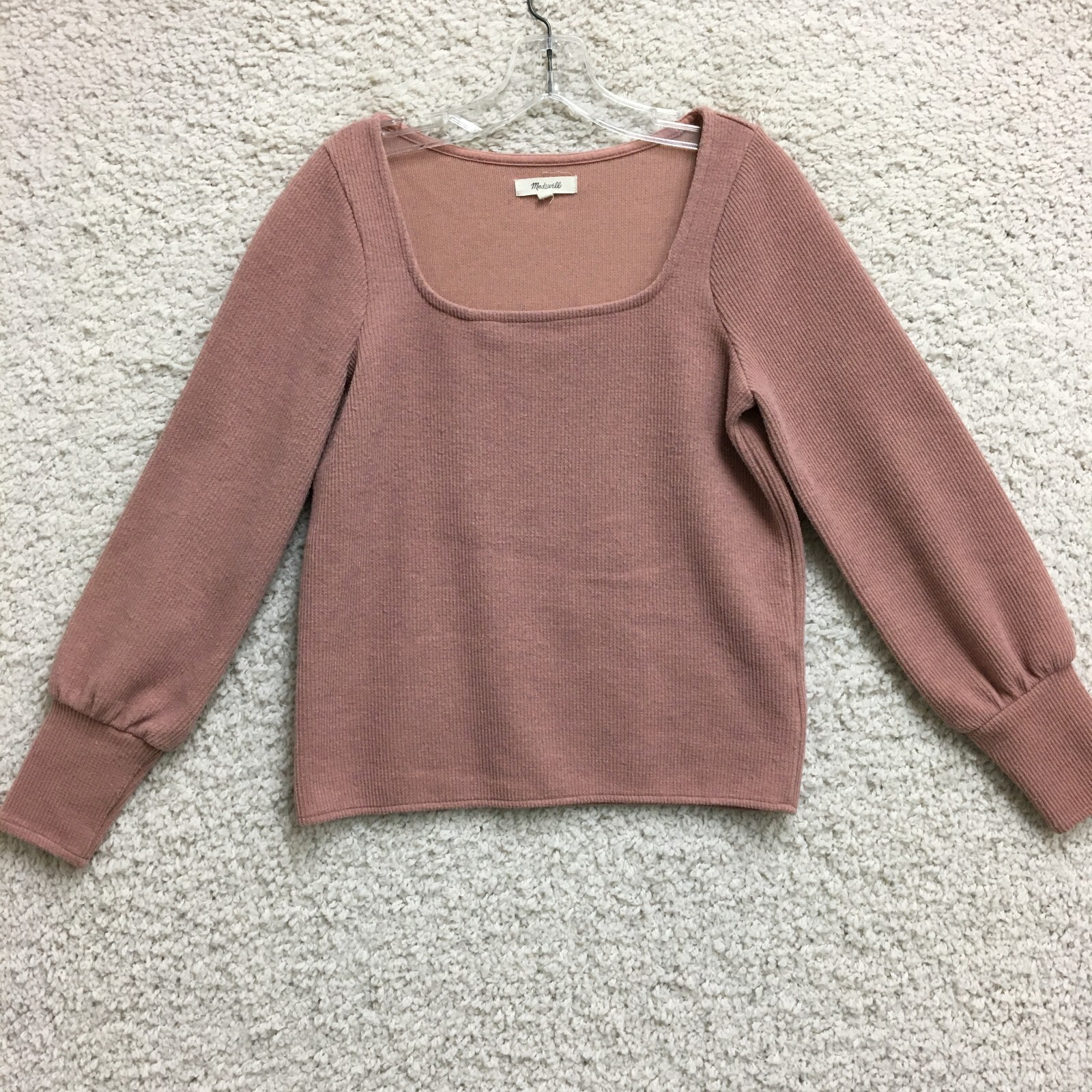 Madewell Top Small Adult Pink Ottoman Rib Square Neck Blouse Stretch Womens S