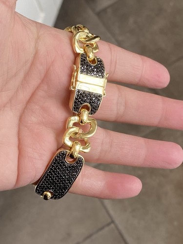 Bronzo Italia Gold Color Bronze 6.00 tcw Black Spinel Bracelet 6.75"L - Picture 9 of 12