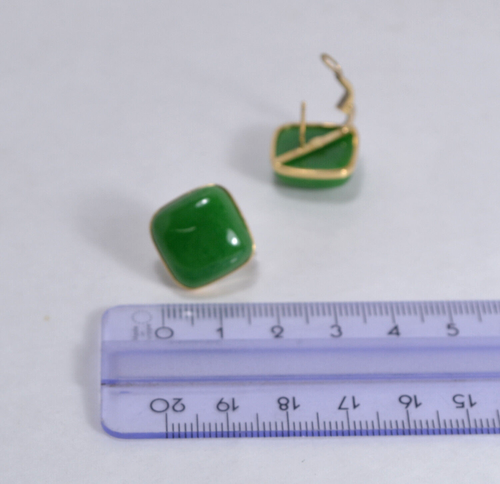 ORECCHINI ORO 18KT E GIADA VERDE CARRE 16 x 16 mm MONACHINA OCCHIELLO OGHT 0791 - Foto 3 di 3