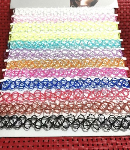 12 Multicolor Elástico Elastizado Gargantilla Plástico Mujer Niñas Collar Chocker Reino Unido - Imagen 3 de 4