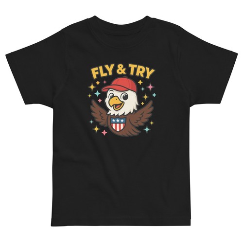 Kids FLY & TRY Cartoon Eagle T-Shirt Jersey – USA Pride Graphic Tee for Toddlers - Picture 16 of 75