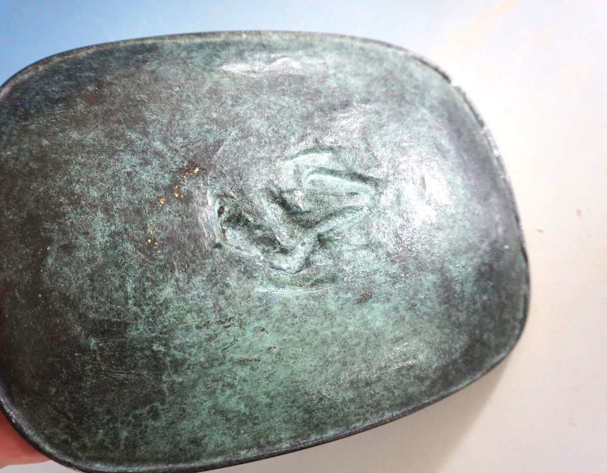 Vintage Fritz Nuss Bronze Teller Schale Frau Akt Leda mit Schwan 1946 (F025-958)