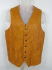 Go West Vintage Brown Leather Vest Cowboy Western Biker Button Up Mens Medium