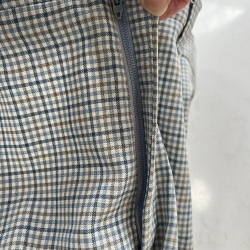 Vintage 70s Mens Pants Blue Tan Checkered Plaid Retro Disco Zipper Check Pattern - Picture 16 of 18