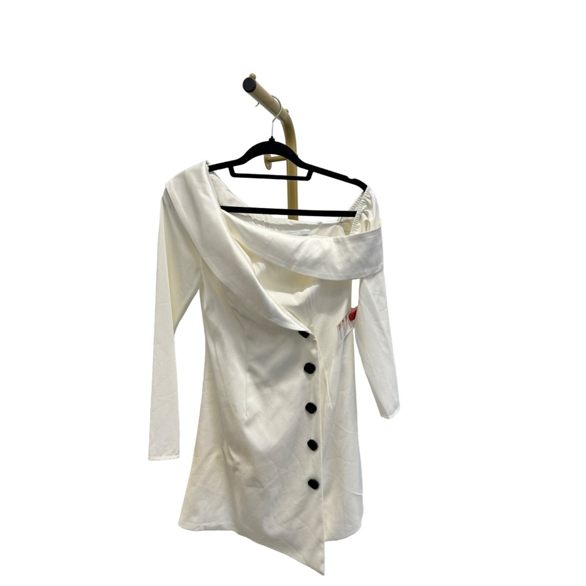 MAC DUGGAL Drop Shoulder Faux Tuxedo Mini Dress White Womens