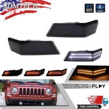 Smoke Switchback LED DRL Turn Signal Light Front Pair Set for 07-14 Jeep Patriot