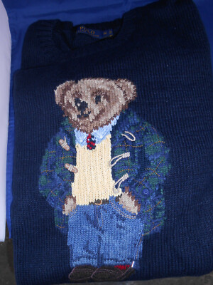 Polo Ralph Lauren Navy Duffle Toggle Coat Bear Sweater-New with